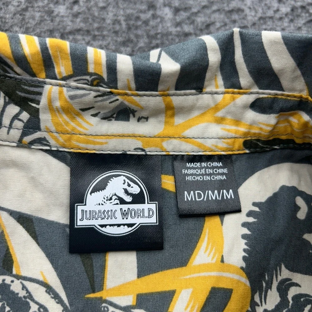 Jurassic World Shirt Boys M Hawaiian T-Rex Cotton Button Tropical